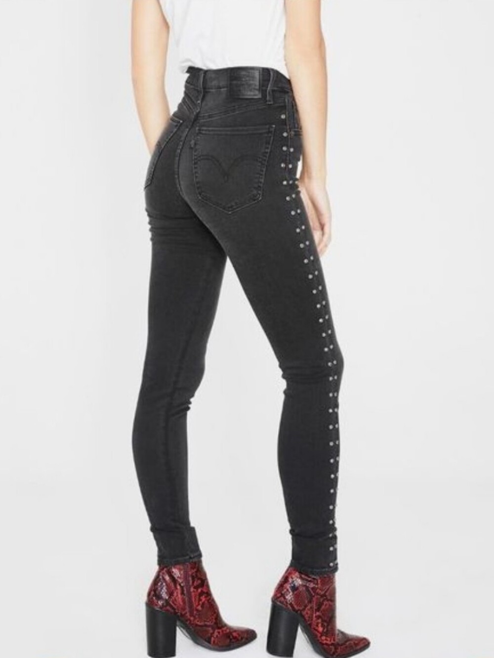 Levi's Black High Rise Studded Mile High Super Skinny Jeans